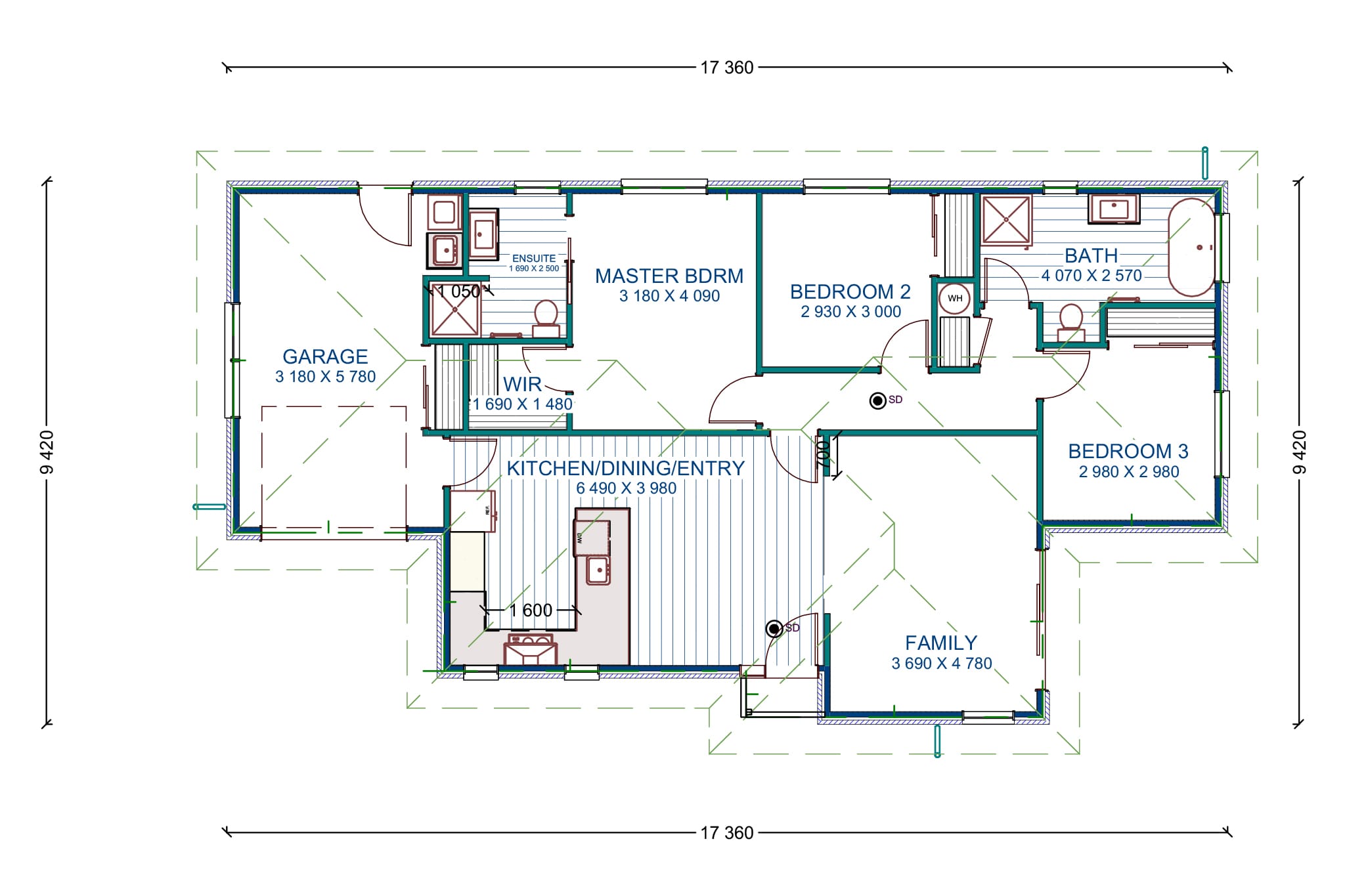 KAD Build Brancott home design floor plan for 3 bedroom home Christchurch, Leeston, Lincoln, Methven, Prebbleton, New Zealand