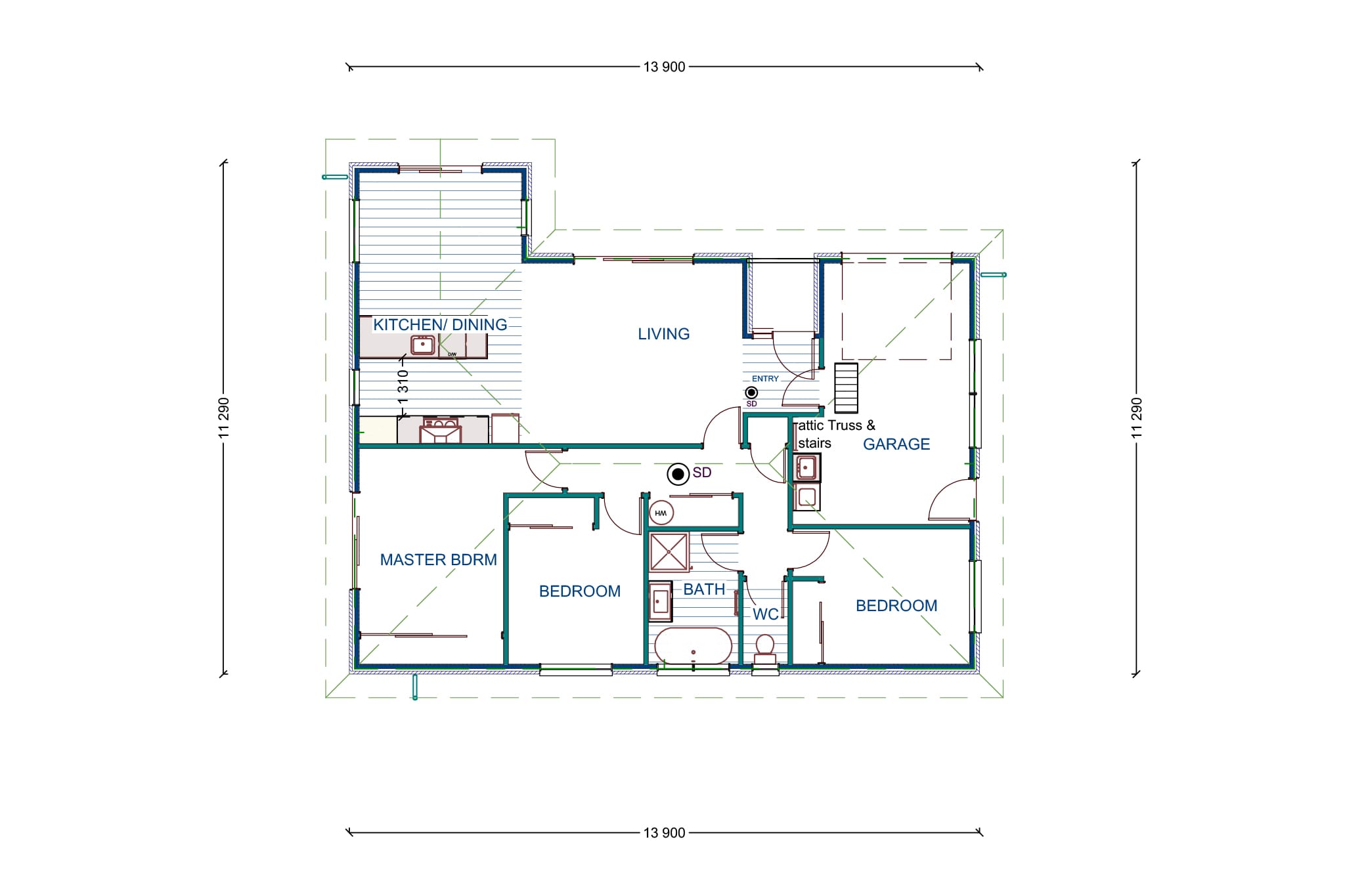 KAD Build Misty Cove house design floor plan for 3 bedroom home Christchurch New Zealand